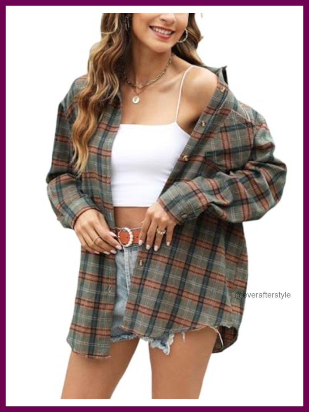 Womens Oversized Plaid Flannel Button Down Shirt Long Sleeve Collared Pocket